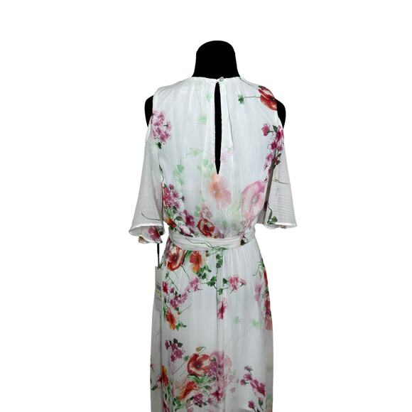 Calvin Klein white red floral print cold shoulder maxi dress size 4 - Picture 10 of 16